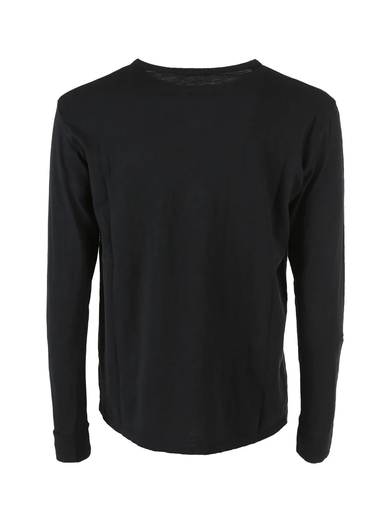 T-shirt da uomo a maniche lunghe con taschino e bottoncini sullo scollo - nero