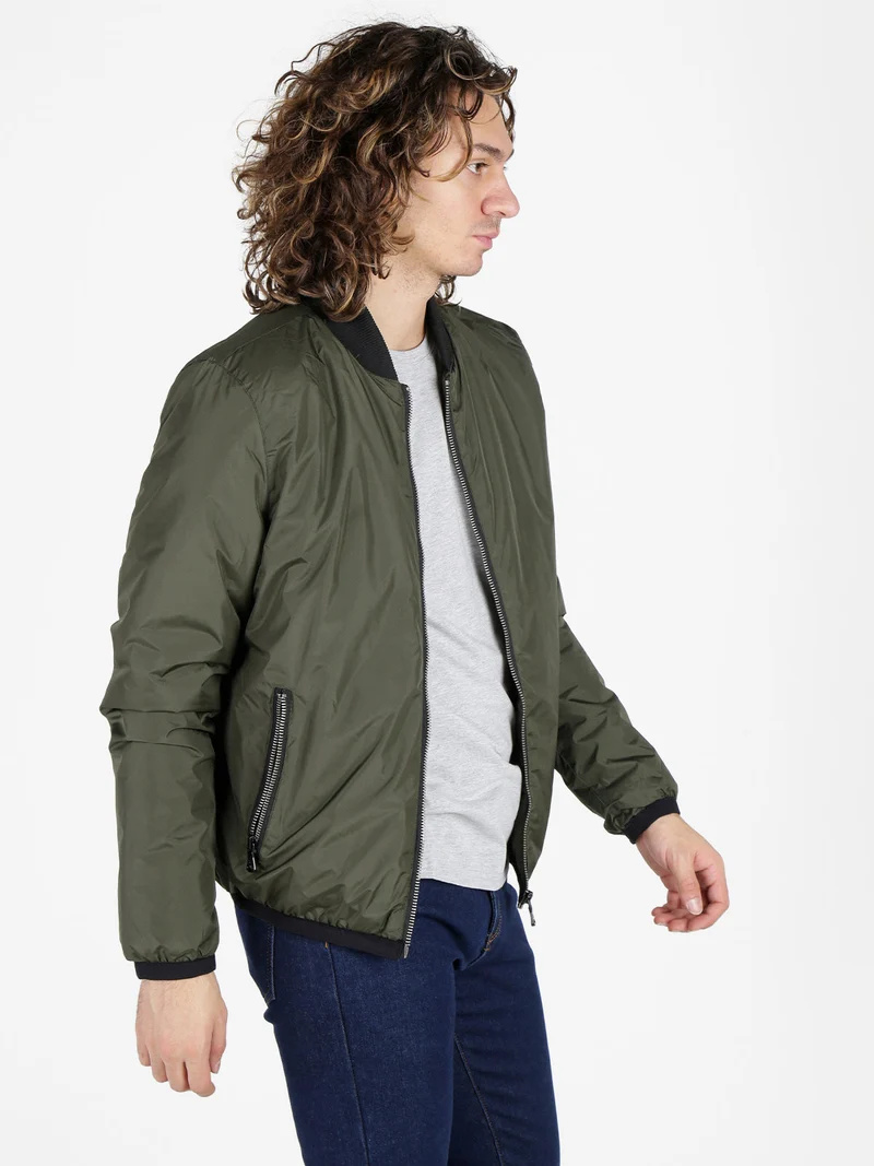 Giubbino da uomo bomber con zip - verde