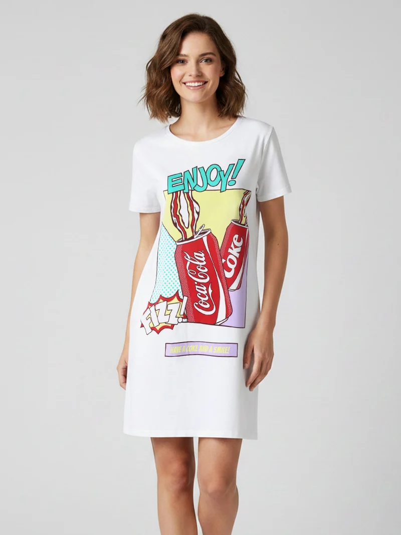 Cherry-Coke maxi t-shirt donna in cotone a maniche corte con stampa disegno - verde
