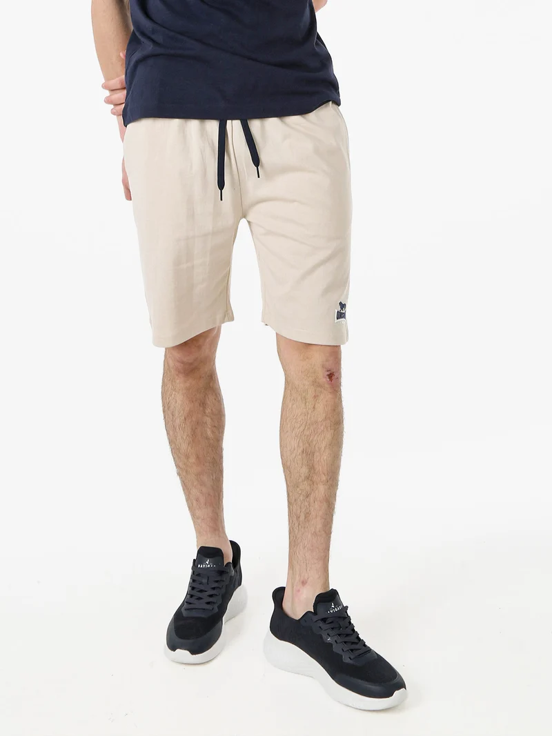 Bermuda sportivi da uomo in misto cotone con coulisse e logo - beige