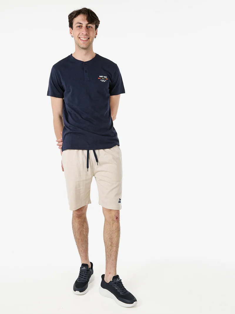 Bermuda sportivi da uomo in misto cotone con coulisse e logo - beige