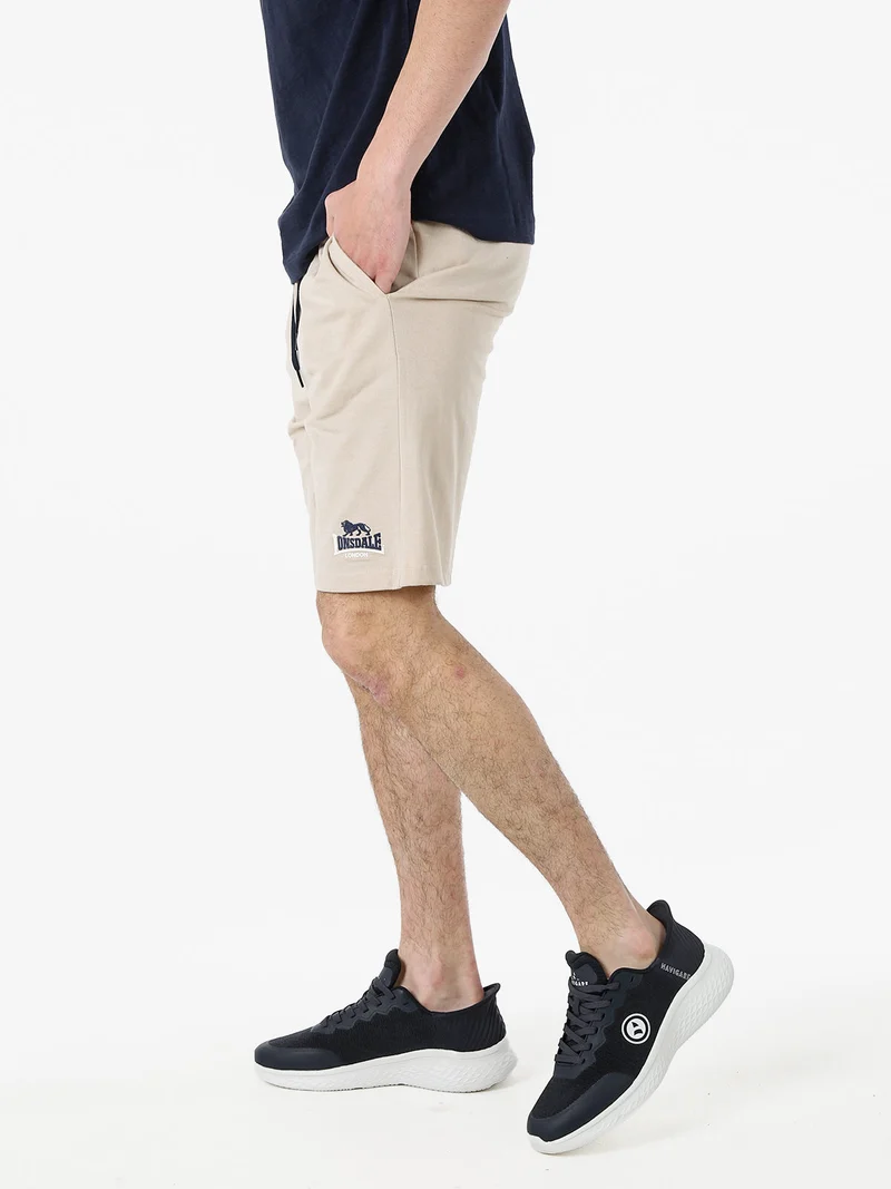 Bermuda sportivi da uomo in misto cotone con coulisse e logo - beige