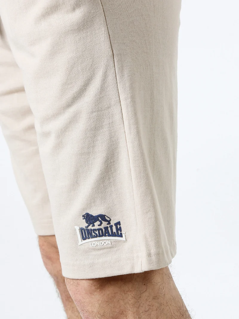 Bermuda sportivi da uomo in misto cotone con coulisse e logo - beige
