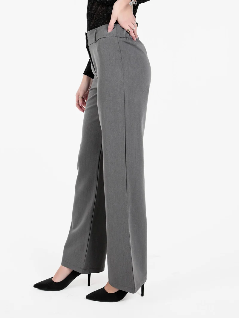 Pantaloni casual da donna a vita alta - grigio
