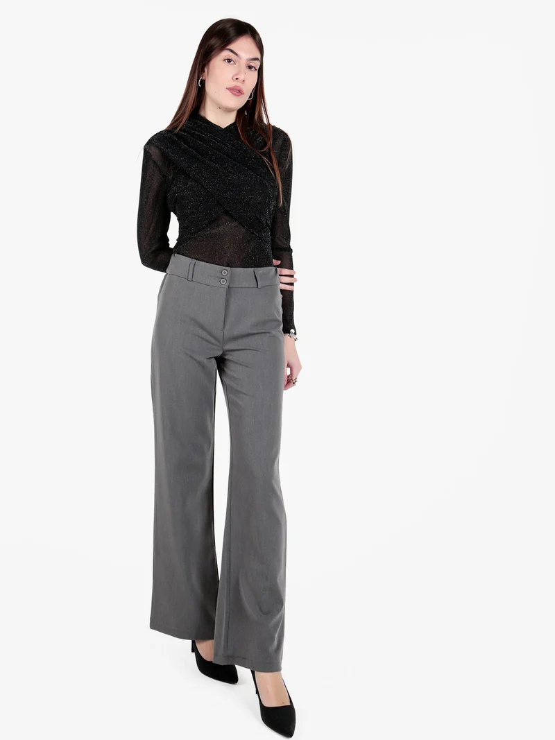 Pantaloni casual da donna a vita alta - grigio