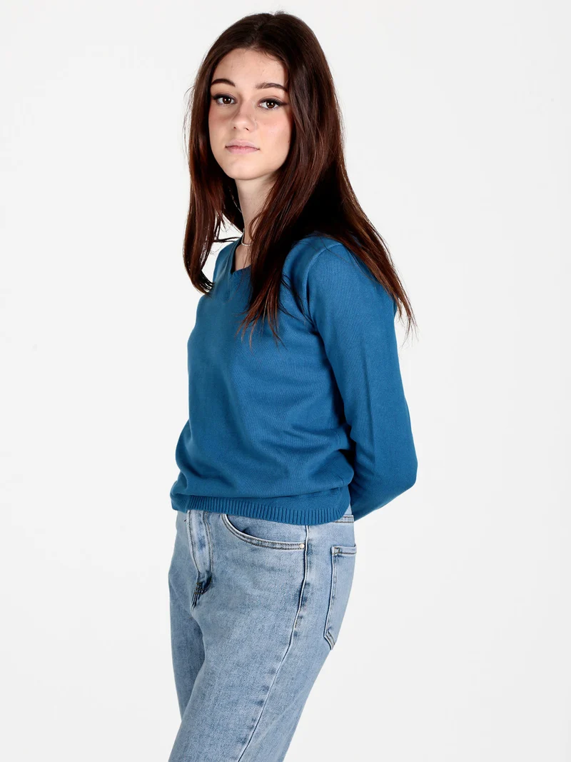 Pullover donna in maglia scollo V - blu