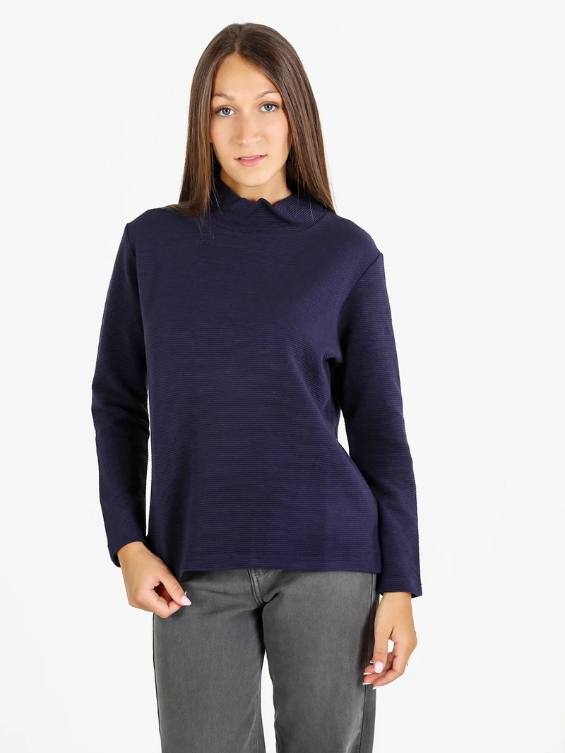 Maglia donna a maniche lunghe accollata - blu scuro