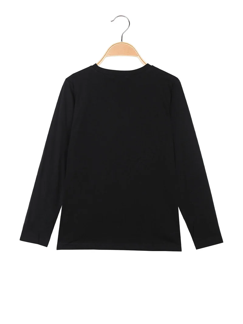 T-shirt da bambino a maniche lunghe con stampa - nero