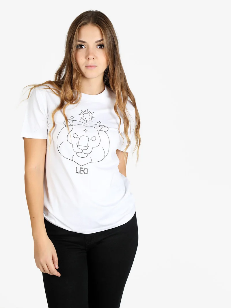 T-shirt manica corta donna segno zodiacale Leone - bianco