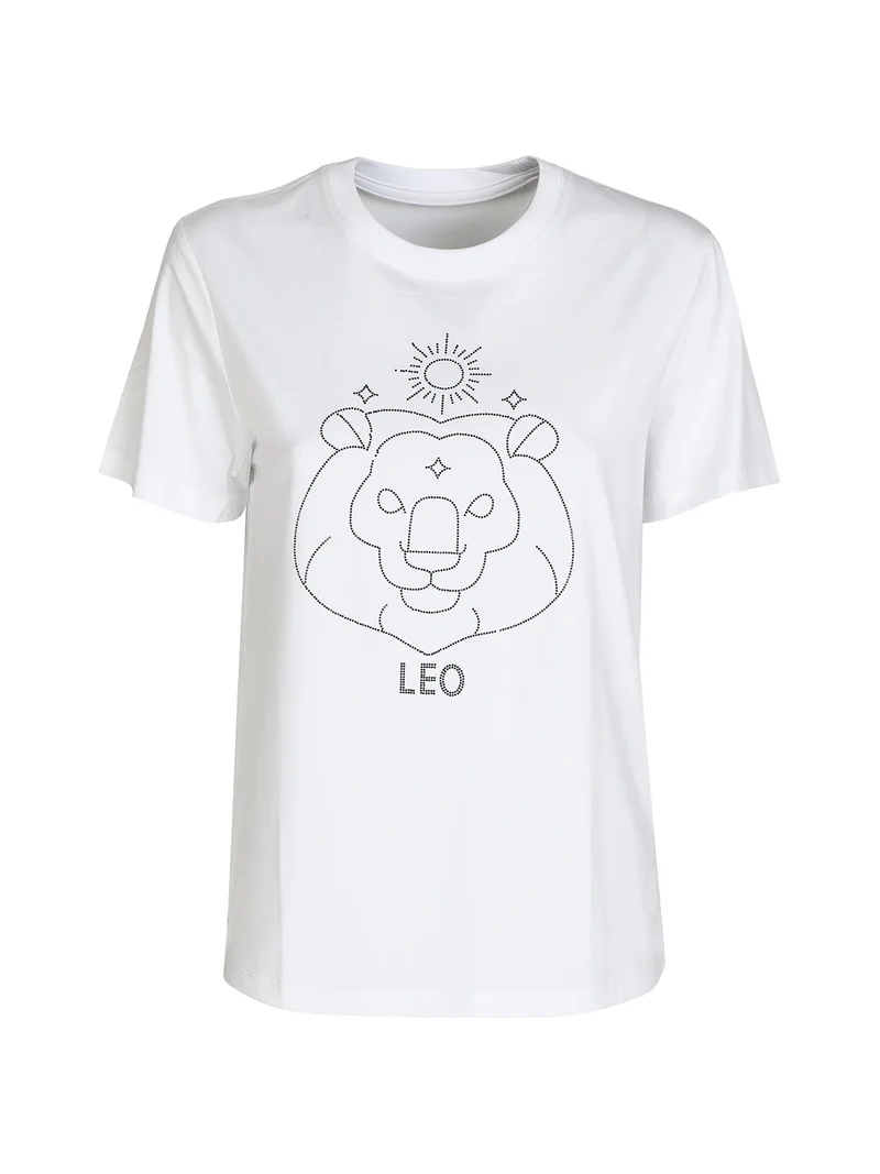 T-shirt manica corta donna segno zodiacale Leone - bianco