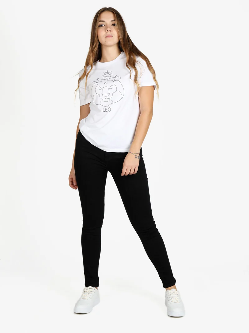 T-shirt manica corta donna segno zodiacale Leone - bianco
