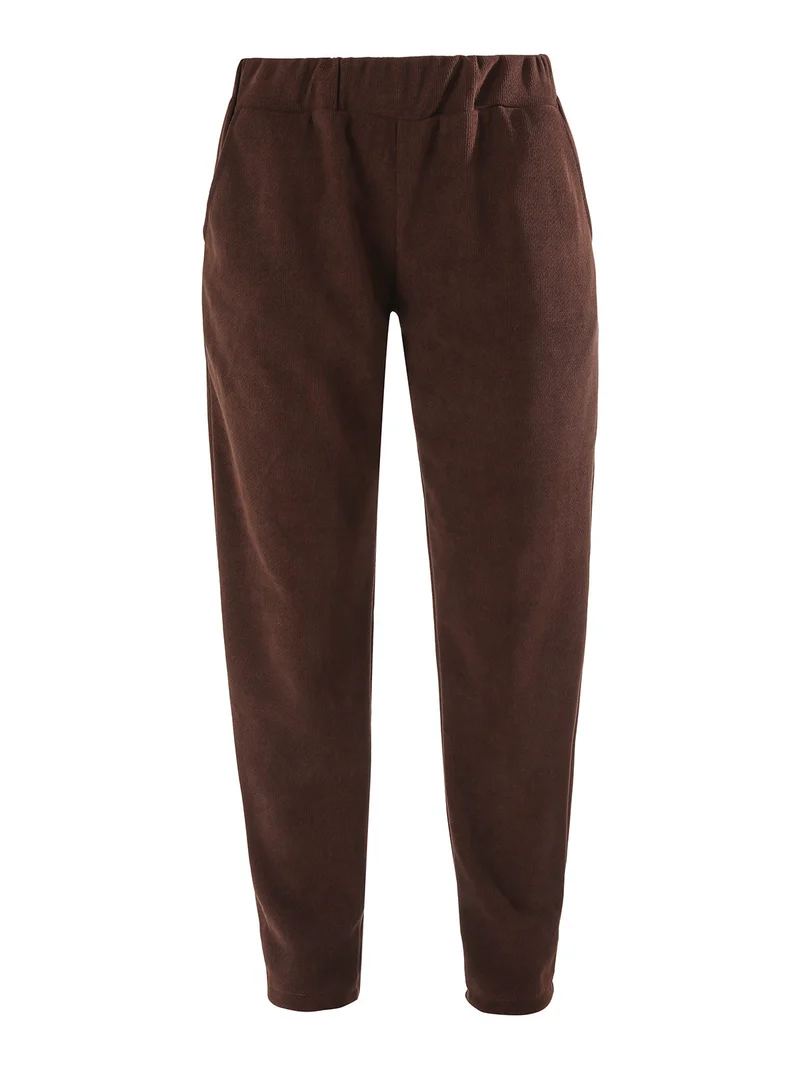 Pantaloni donna in velluto con elastico in vita - moro