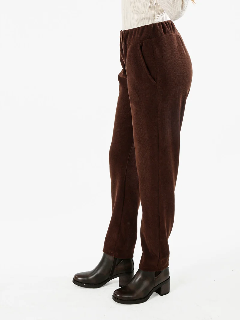 Pantaloni donna in velluto con elastico in vita - moro
