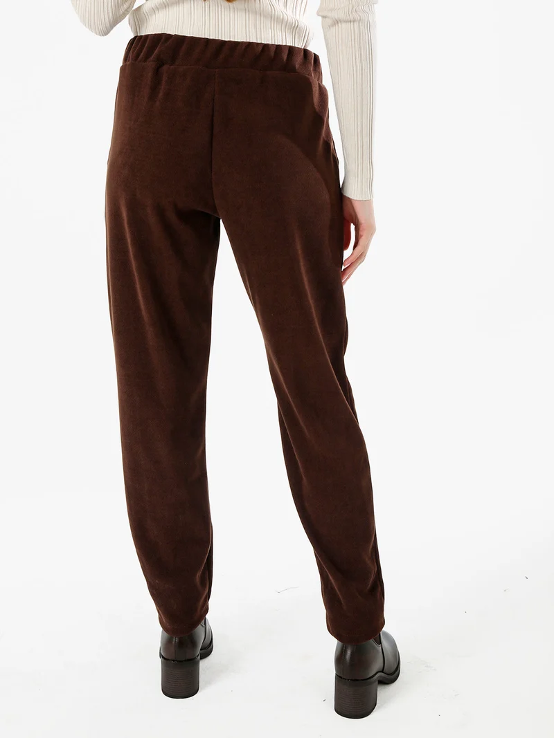 Pantaloni donna in velluto con elastico in vita - moro