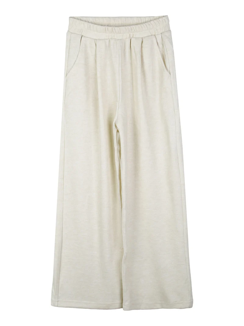 Pantaloni da bambina in maglia con elastico in vita - panna