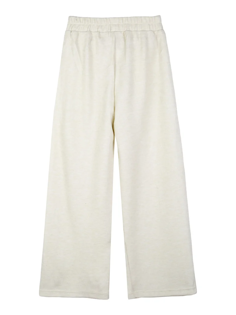 Pantaloni da bambina in maglia con elastico in vita - panna