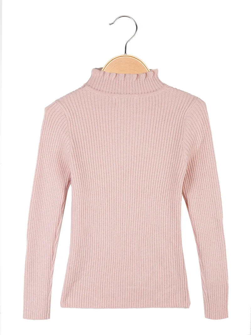 Maglione da bambina a costine con collo a lupetto - rosa