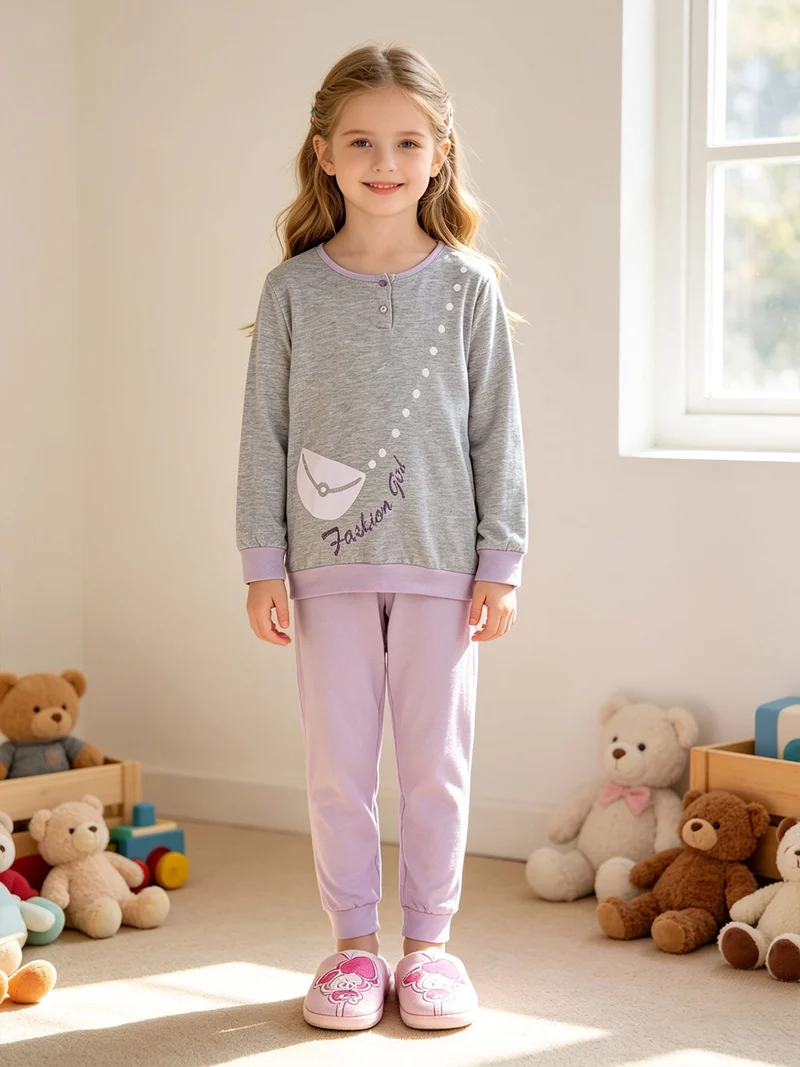 Pigiama lungo 2 pezzi in cotone - lilla