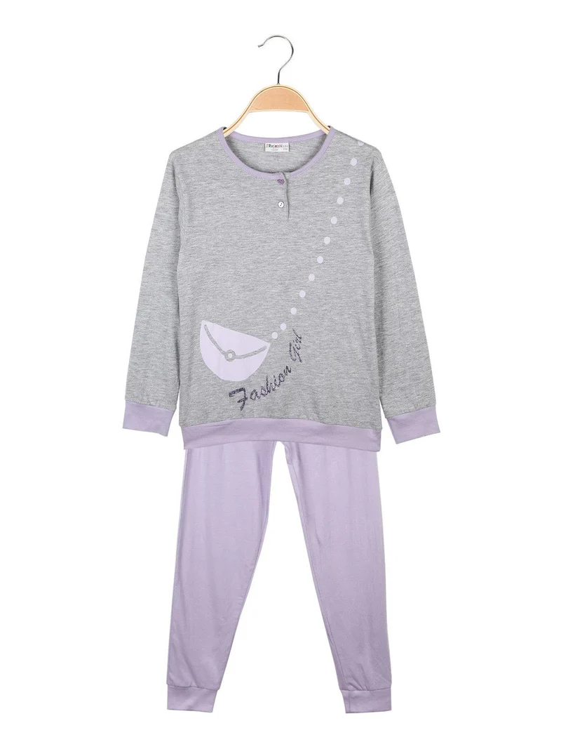 Pigiama lungo 2 pezzi in cotone - lilla