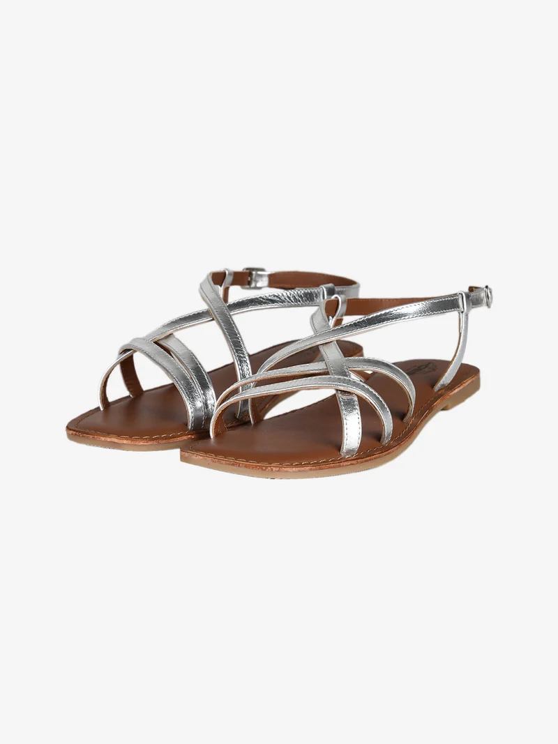 Sandali donna in pelle con fascette intrecciate - argento