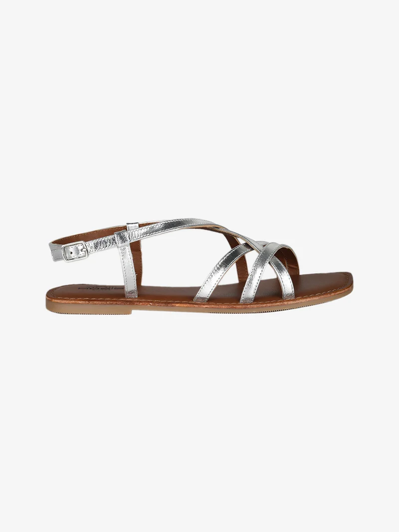Sandali donna in pelle con fascette intrecciate - argento