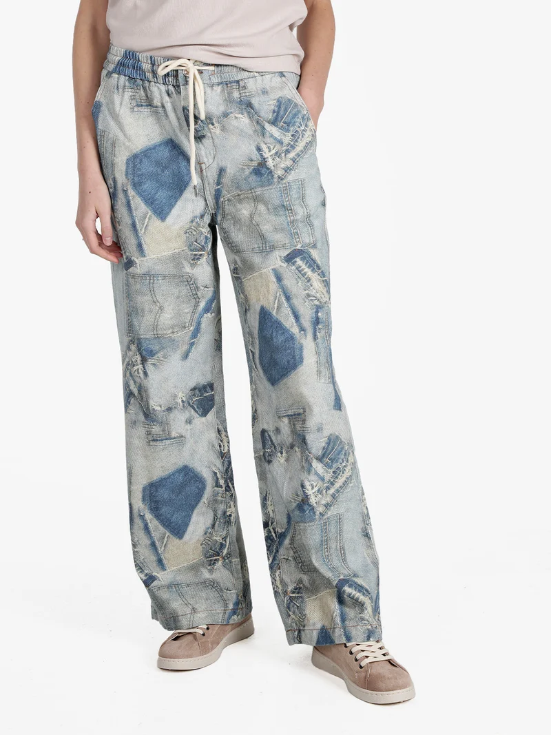 Jeans donna a gamba larga con coulisse - jeans
