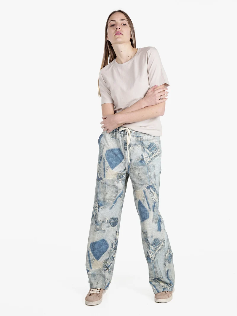 Jeans donna a gamba larga con coulisse - jeans