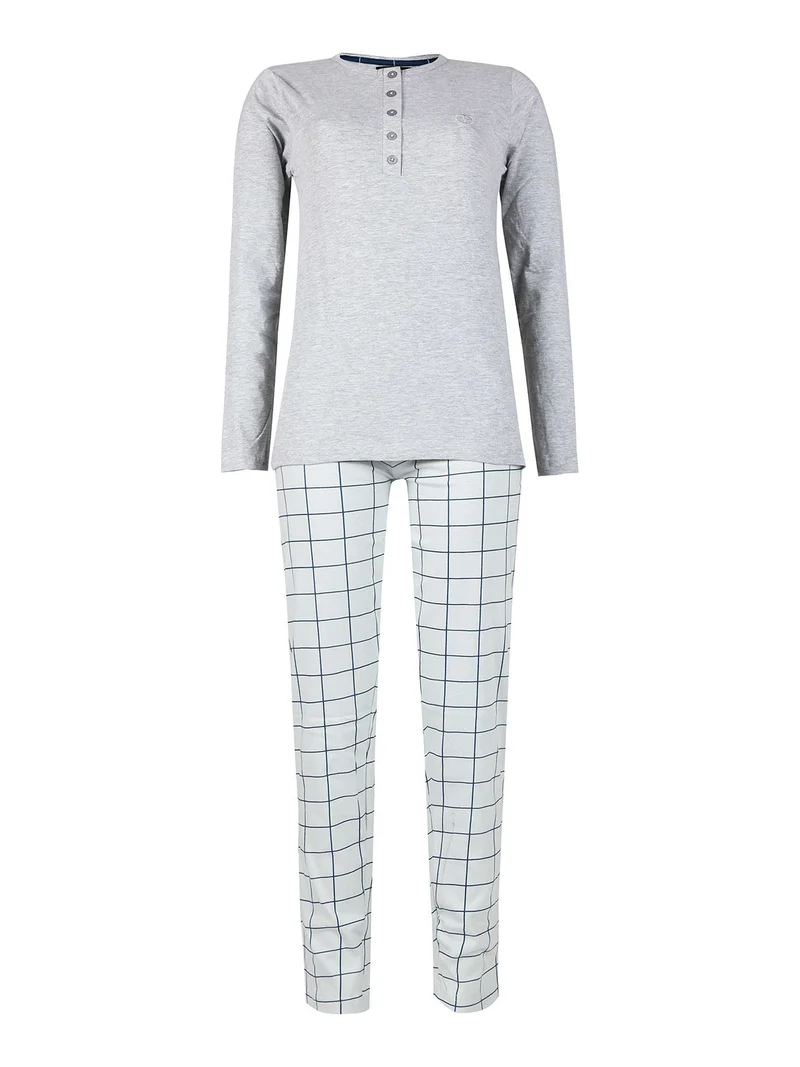 Pigiama lungo donna in cotone - grigio