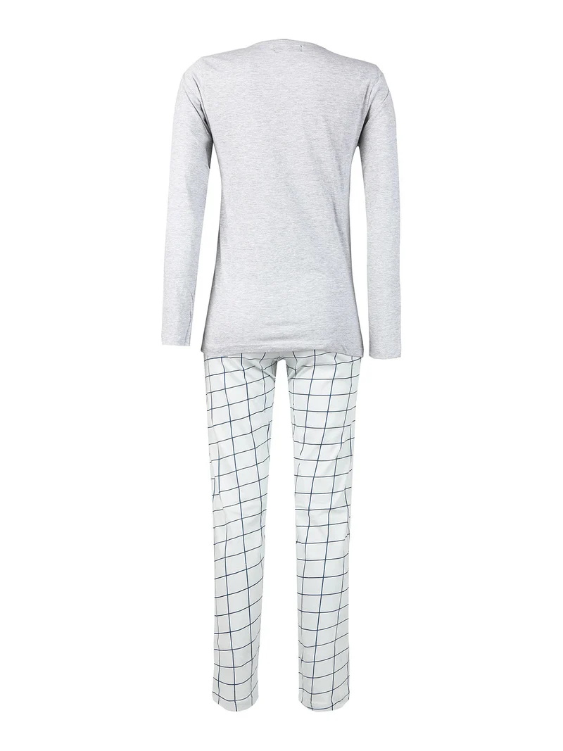 Pigiama lungo donna in cotone - grigio