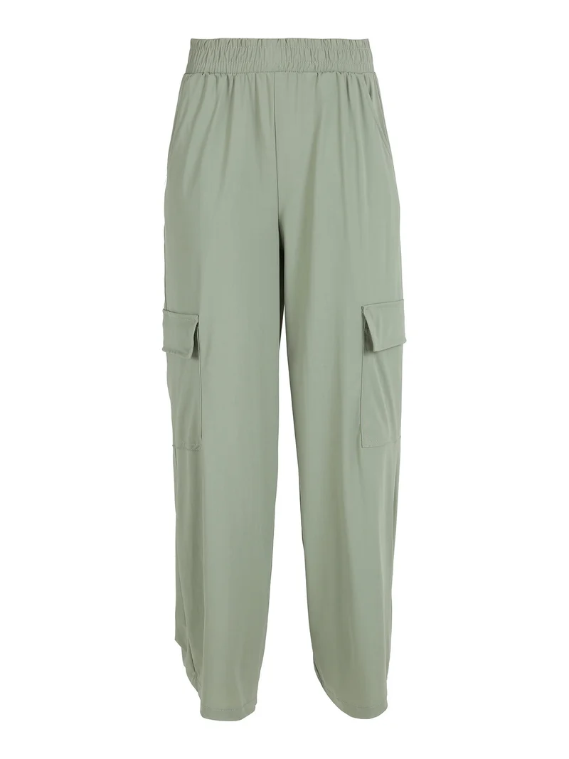 Pantaloni da donna cargo a gamba larga - pistacchio