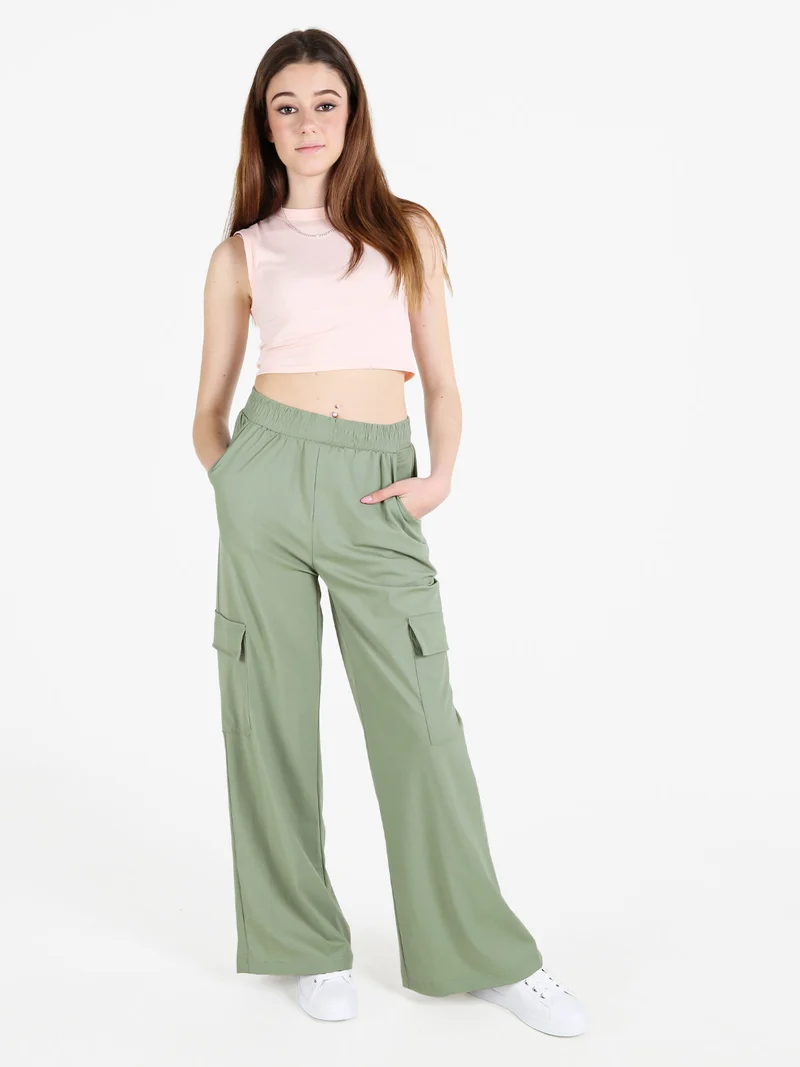 Pantaloni da donna cargo a gamba larga - pistacchio