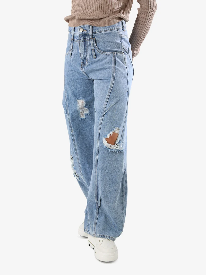 Jeans donna barrel con strappi a gamba larga - jeans