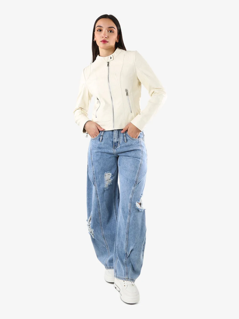 Jeans donna barrel con strappi a gamba larga - jeans