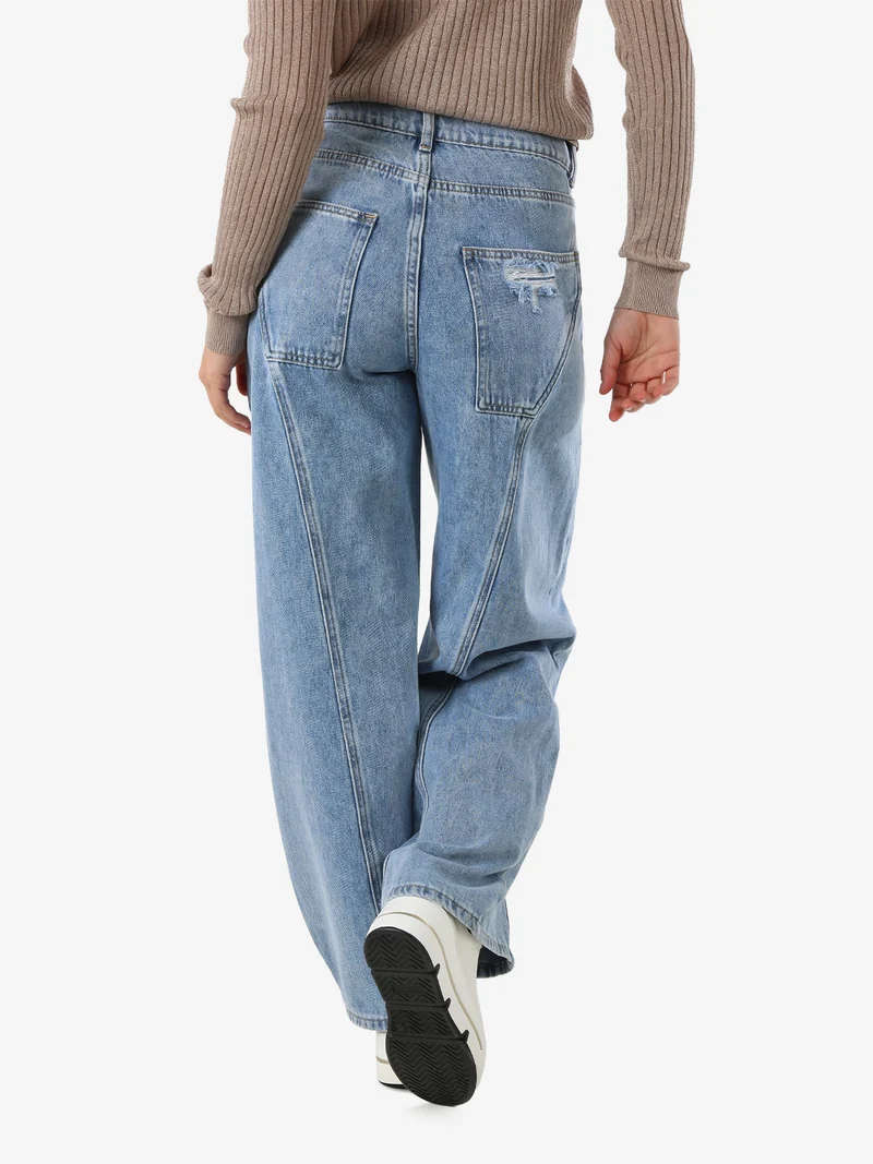 Jeans donna barrel con strappi a gamba larga - jeans