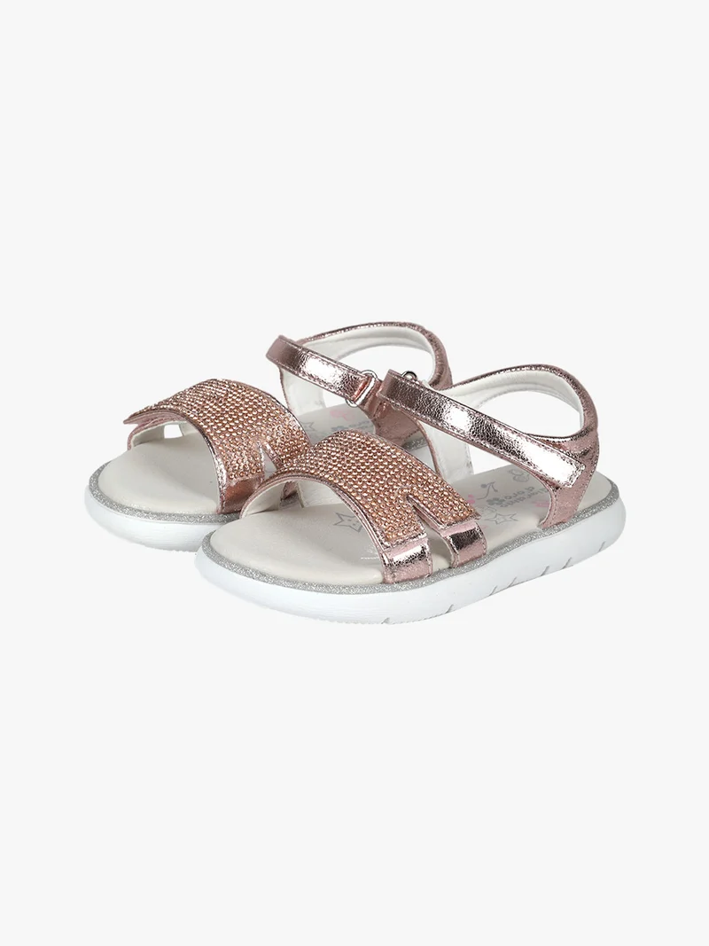 Sandali da ragazza con strass e cinturino a strappo - cipria