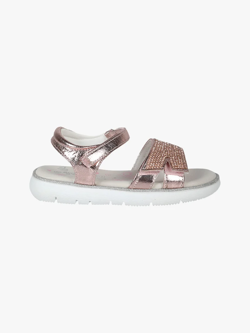Sandali da ragazza con strass e cinturino a strappo - cipria