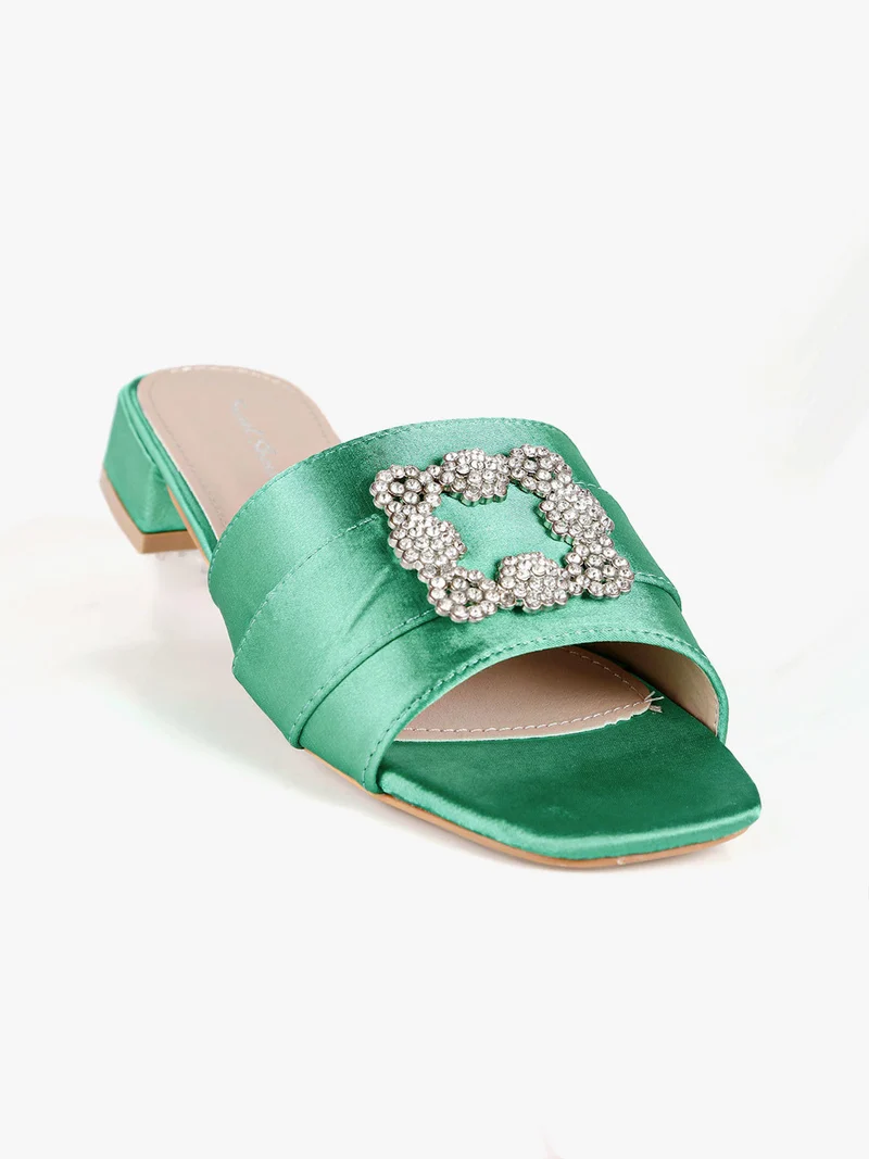Ciabatte donna gioiello in raso - verde