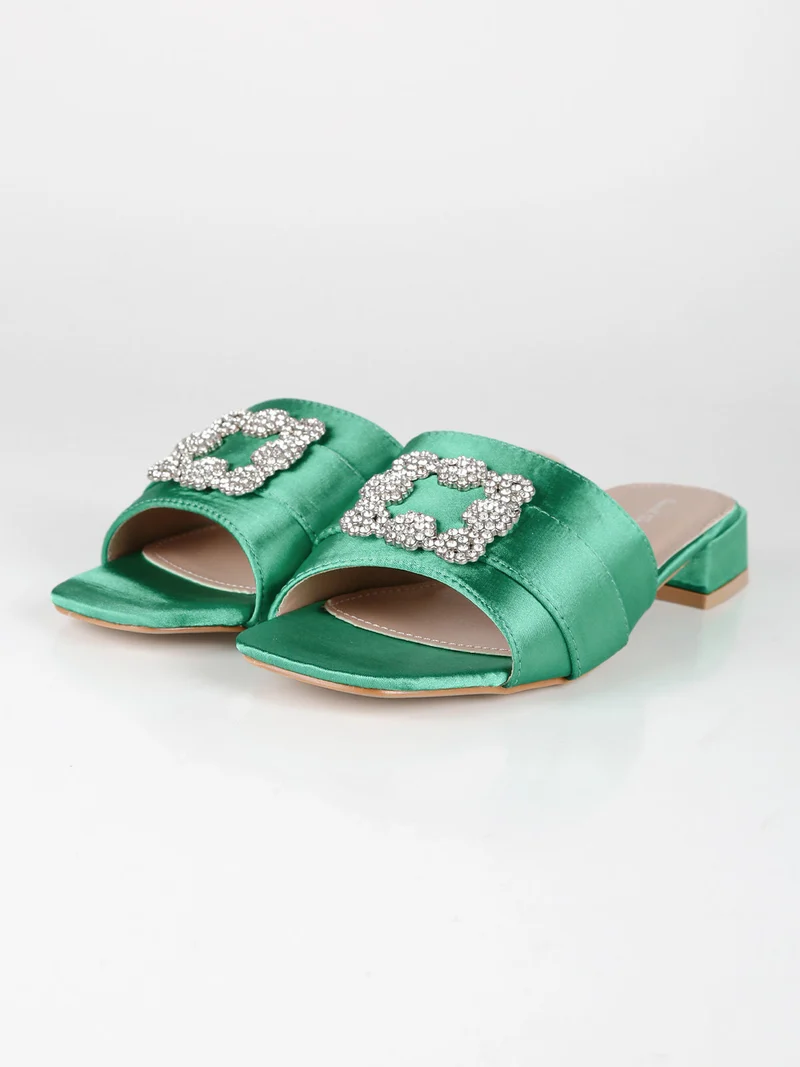 Ciabatte donna gioiello in raso - verde