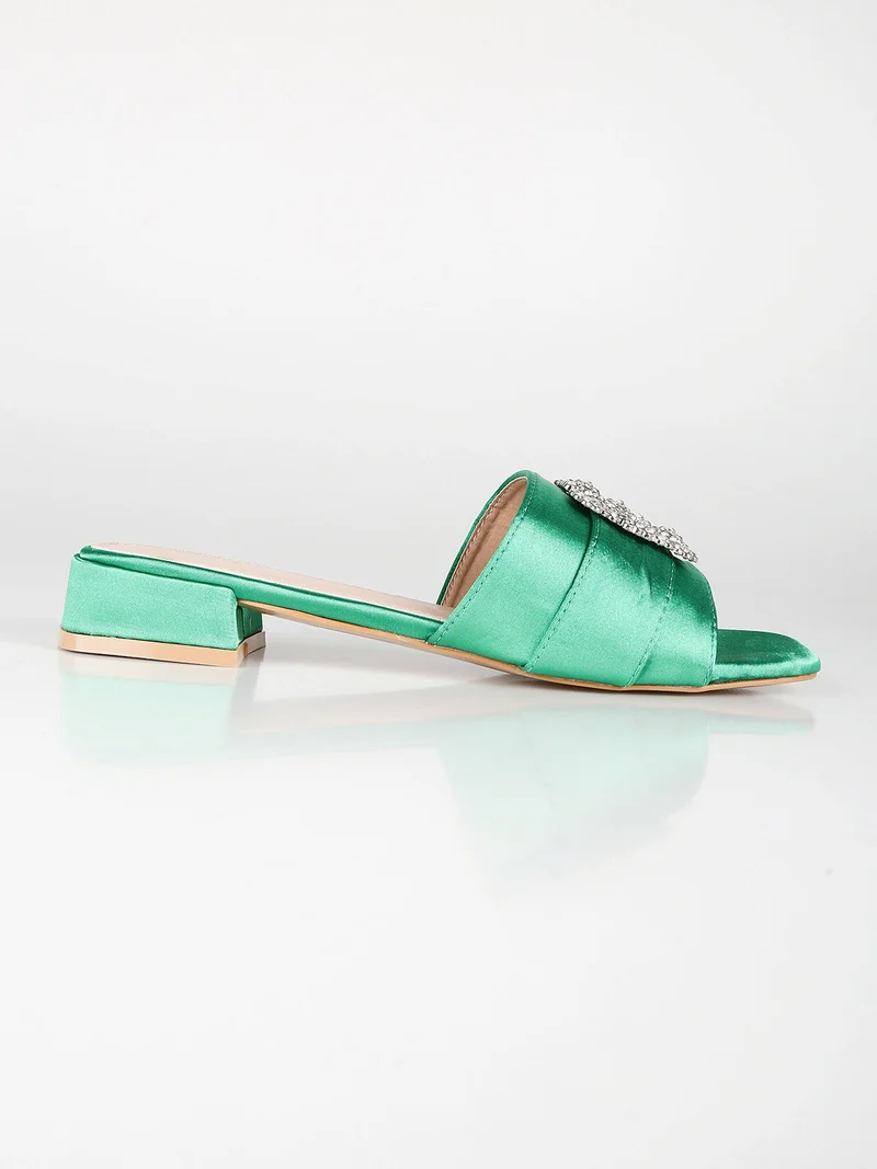Ciabatte donna gioiello in raso - verde