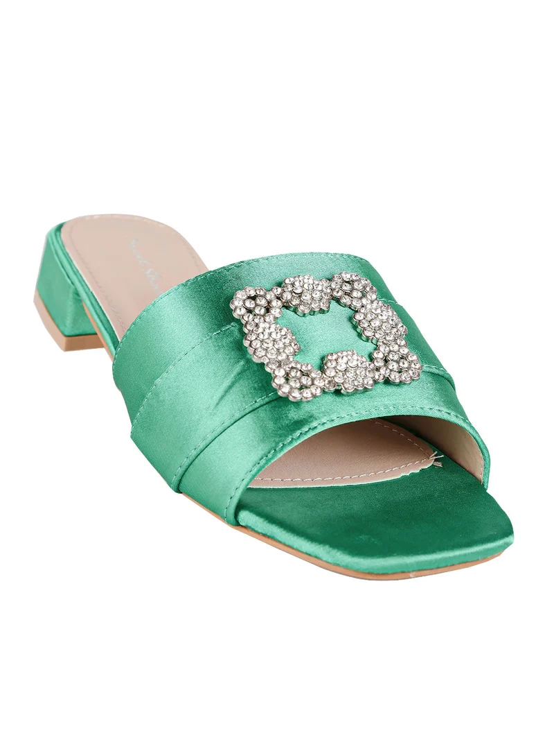 Ciabatte donna gioiello in raso - verde