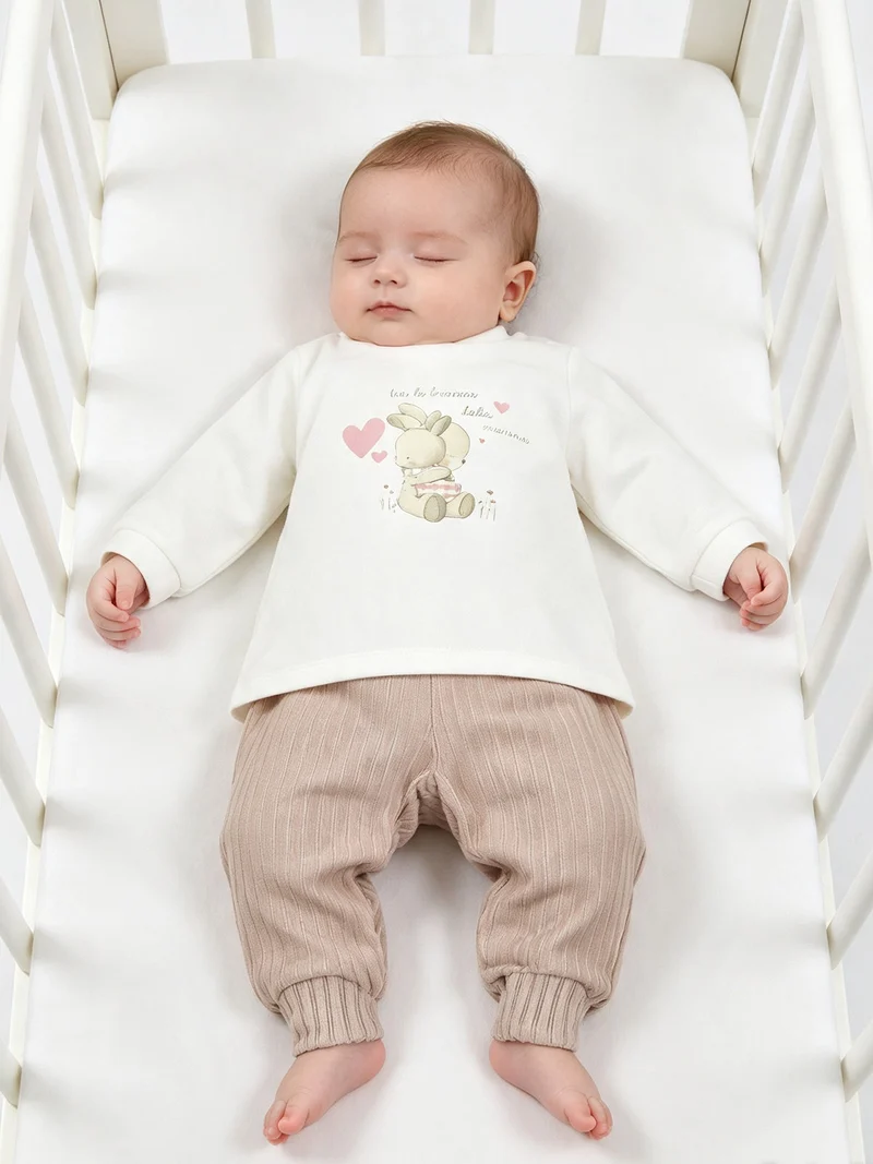 Completo 2 pezzi da neonata in ciniglia - beige
