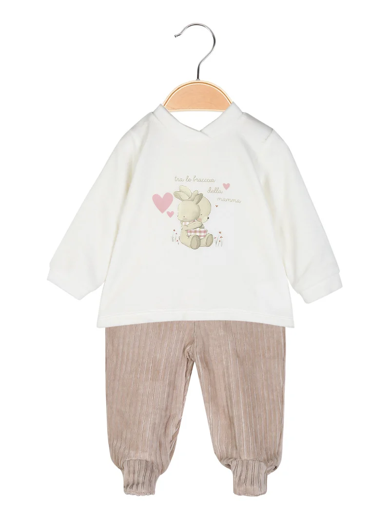 Completo 2 pezzi da neonata in ciniglia - beige