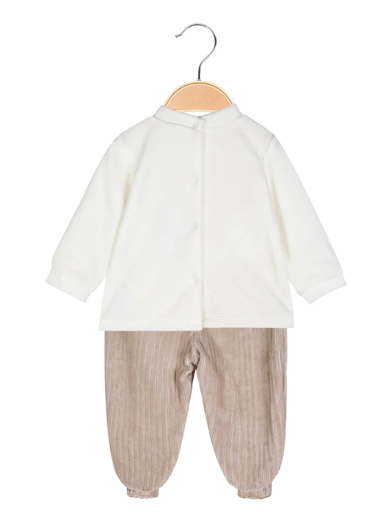 Completo 2 pezzi da neonata in ciniglia - beige
