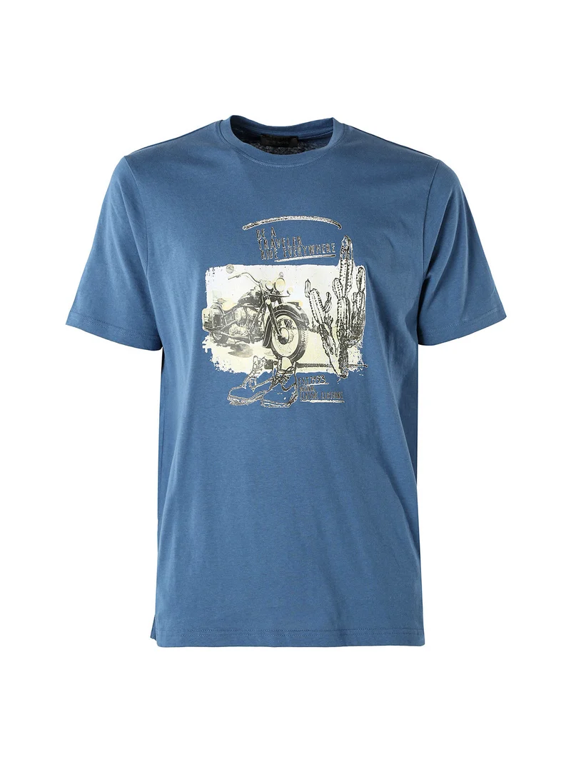T-shirt in cotone da uomo con stampa - blu