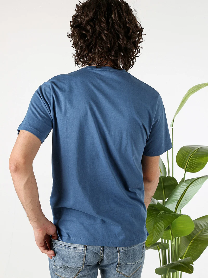 T-shirt in cotone da uomo con stampa - blu