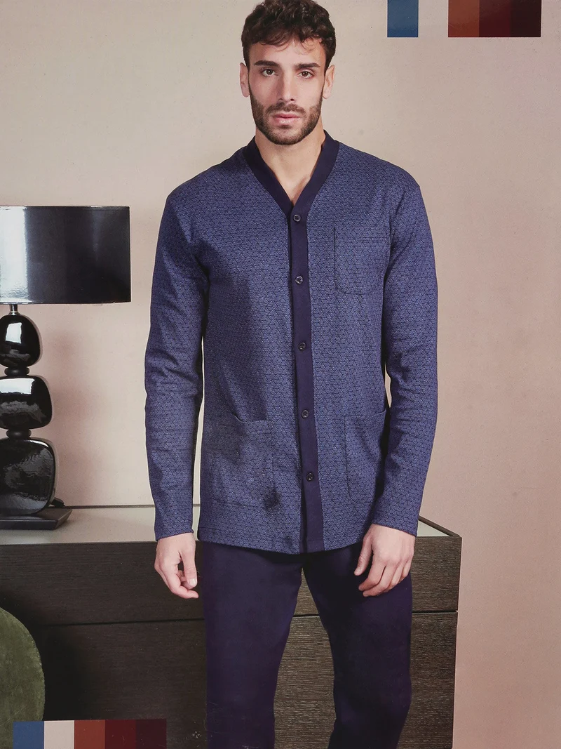 Pigiama lungo da uomo con bottoni - blu