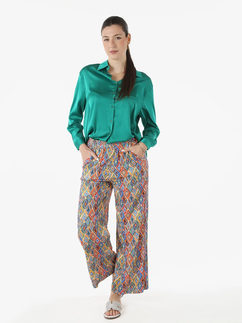 Camicia donna a maniche lunghe in tessuto simil raso - verde
