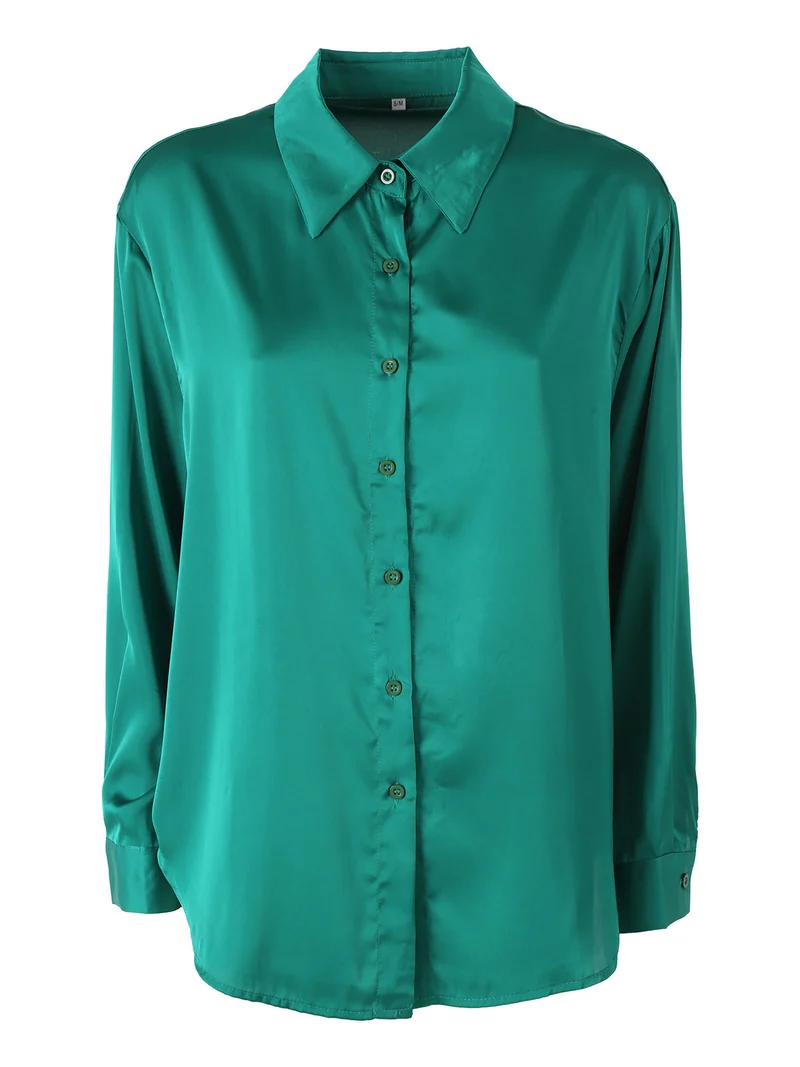 Camicia donna a maniche lunghe in tessuto simil raso - verde