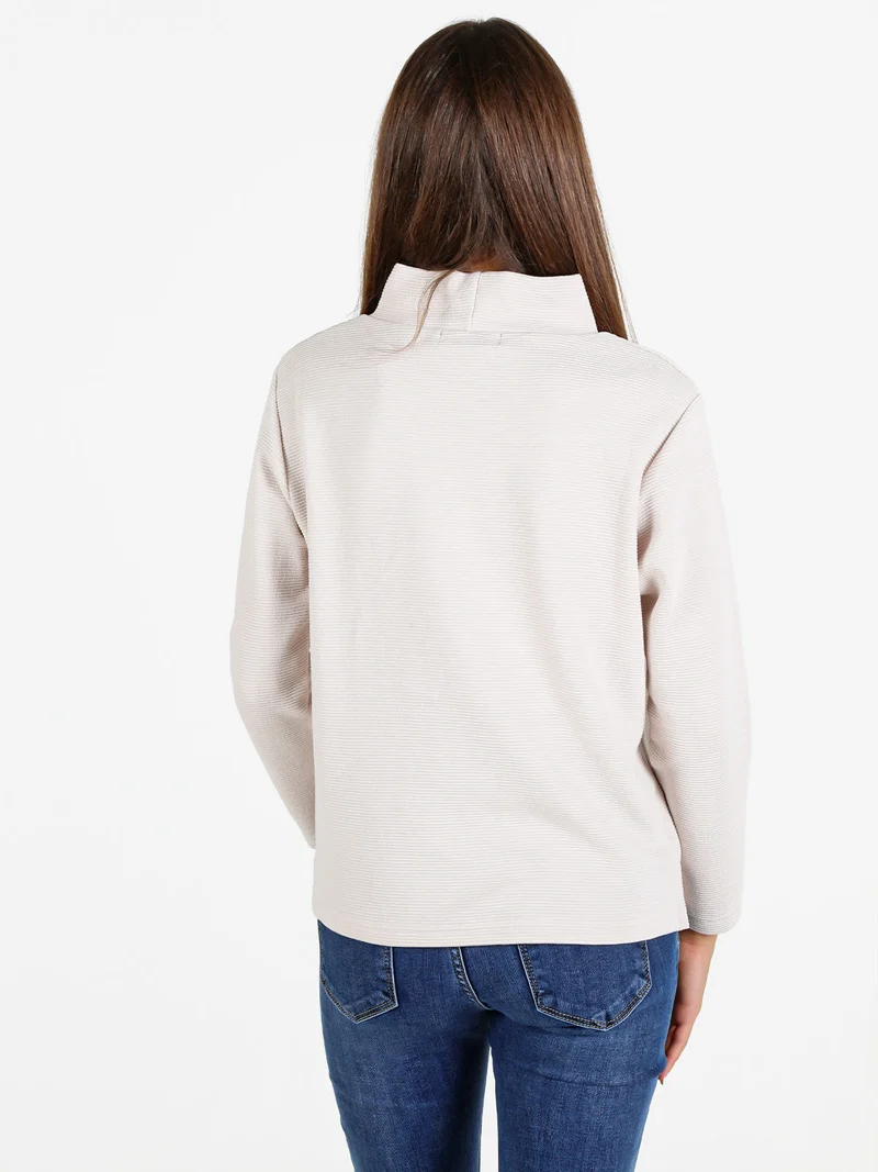 Maglia donna a maniche lunghe accollata - panna