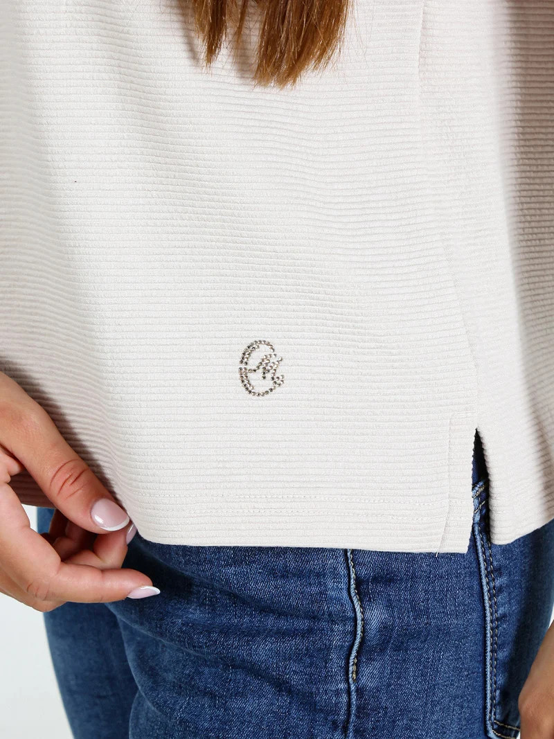 Maglia donna a maniche lunghe accollata - panna